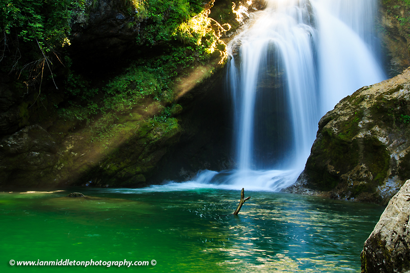 The 16 Metre high Sum Waterfall in Vintgar Gorge, near Bled, Slovenia.