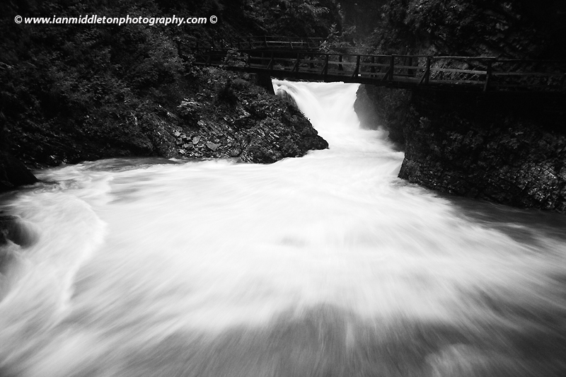 The Soteska Vintgar gorge, Gorje, near Bled, Slovenia. . The 1.6 km long Vintgar gorge carves its way through the vertical rocks of the Hom and Bort hills by the Radovna River.