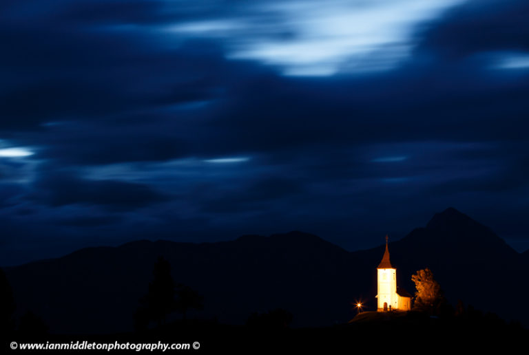 Jamnik church at dawn in Slovenia