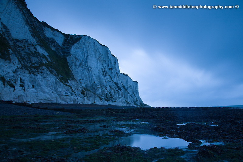 Blue hour dawn at Saint Margaret Bay, at the famous White Cliff of Dover, Kent, England
