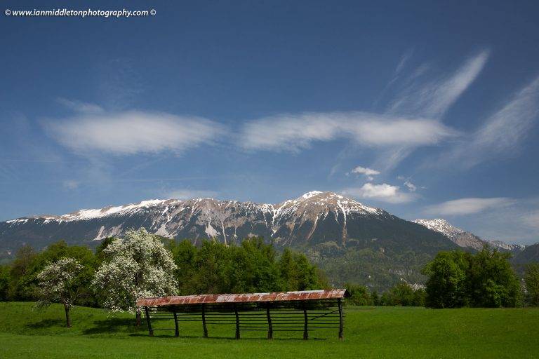 View of Mount Stol in spring from an area near Bled Lake, Slovenia.