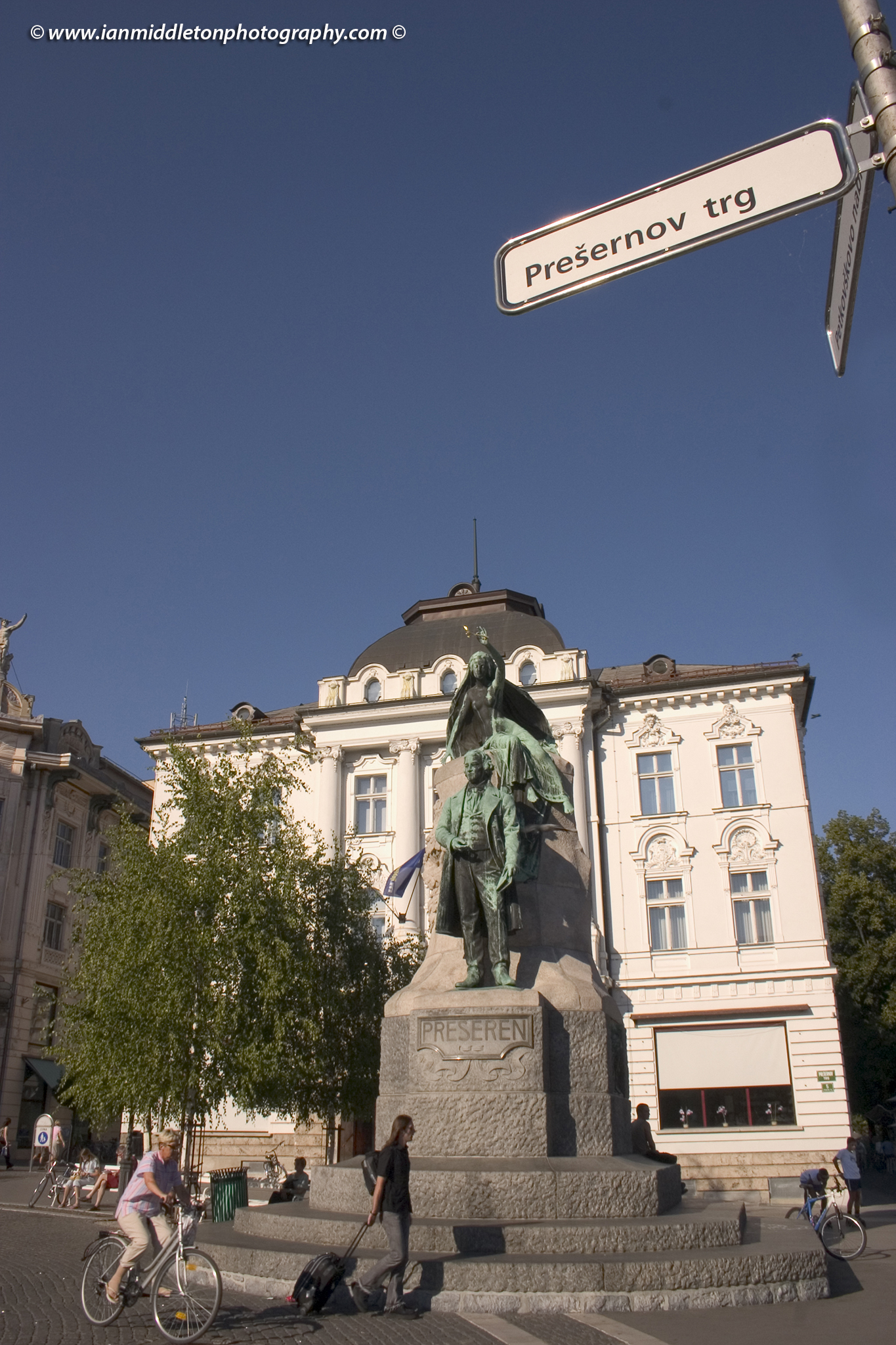 Preseren Square in Ljubljana, Slovenia. The Preseren statue.