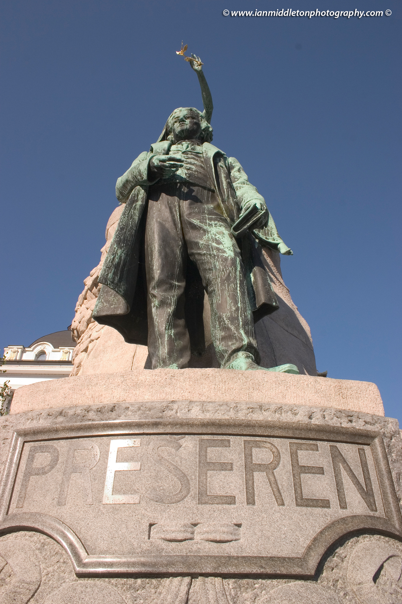 Preseren Square in Ljubljana, Slovenia. The Preseren statue.
