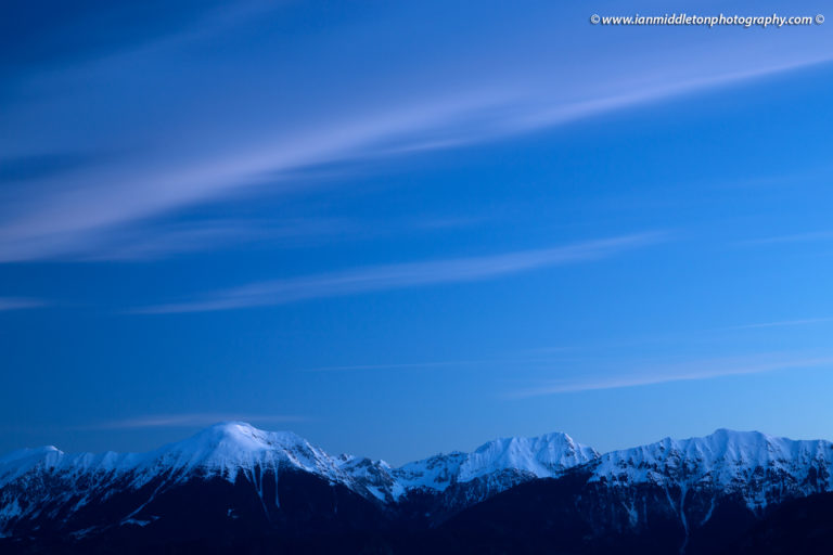 Dawn view to Mount Stol in the Karavanke Alps in Slovenia.