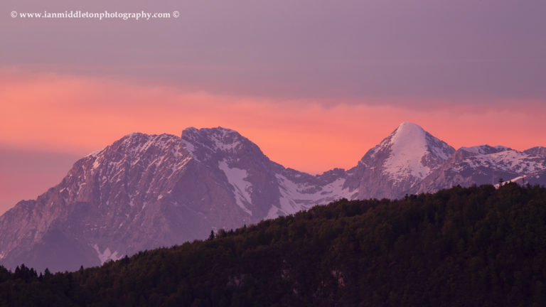 Mt Grintovec, the highest peak in the Kamnik Alps at sunset, Slovenia.