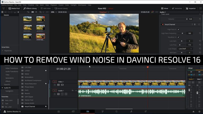 remove wind noise from video using Davinci Resolve 16