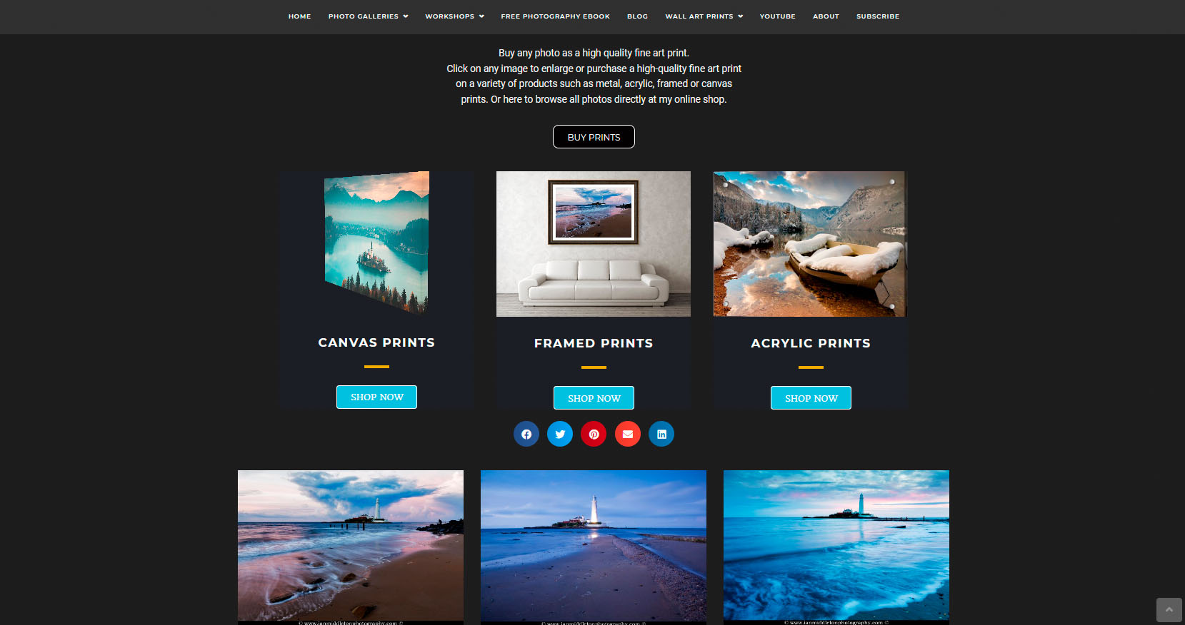 Example of a website photo gallery setup to sell prints.