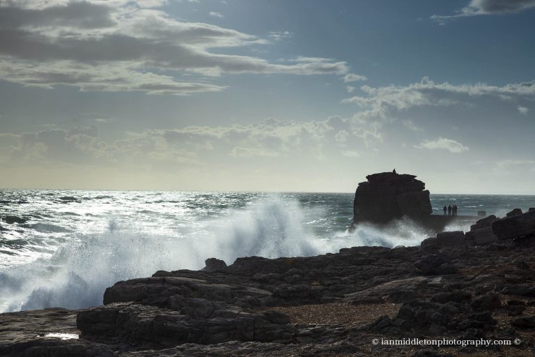 Windy day at Pulpit rock at Portland Bill