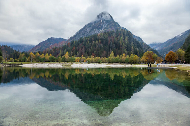 Lake Jasna in autumn, near Kranjska Gora, Slovenia