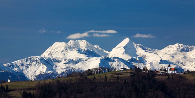 Church of Saint Nicholas with the Kamnik Alps behind