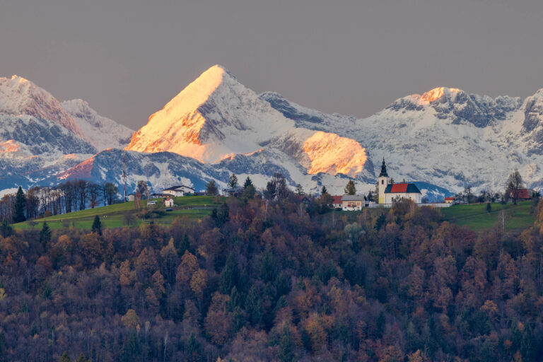 Church of Saint Nicholas with the Kamnik Alps behind