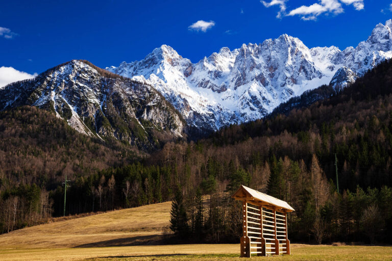 The beautiful snow-covered Julian Alps near Kranjska Gora, Slovenia