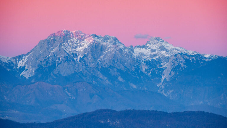 Ojstrica Mountain in the Kamnik Alps at sunset, Slovenia