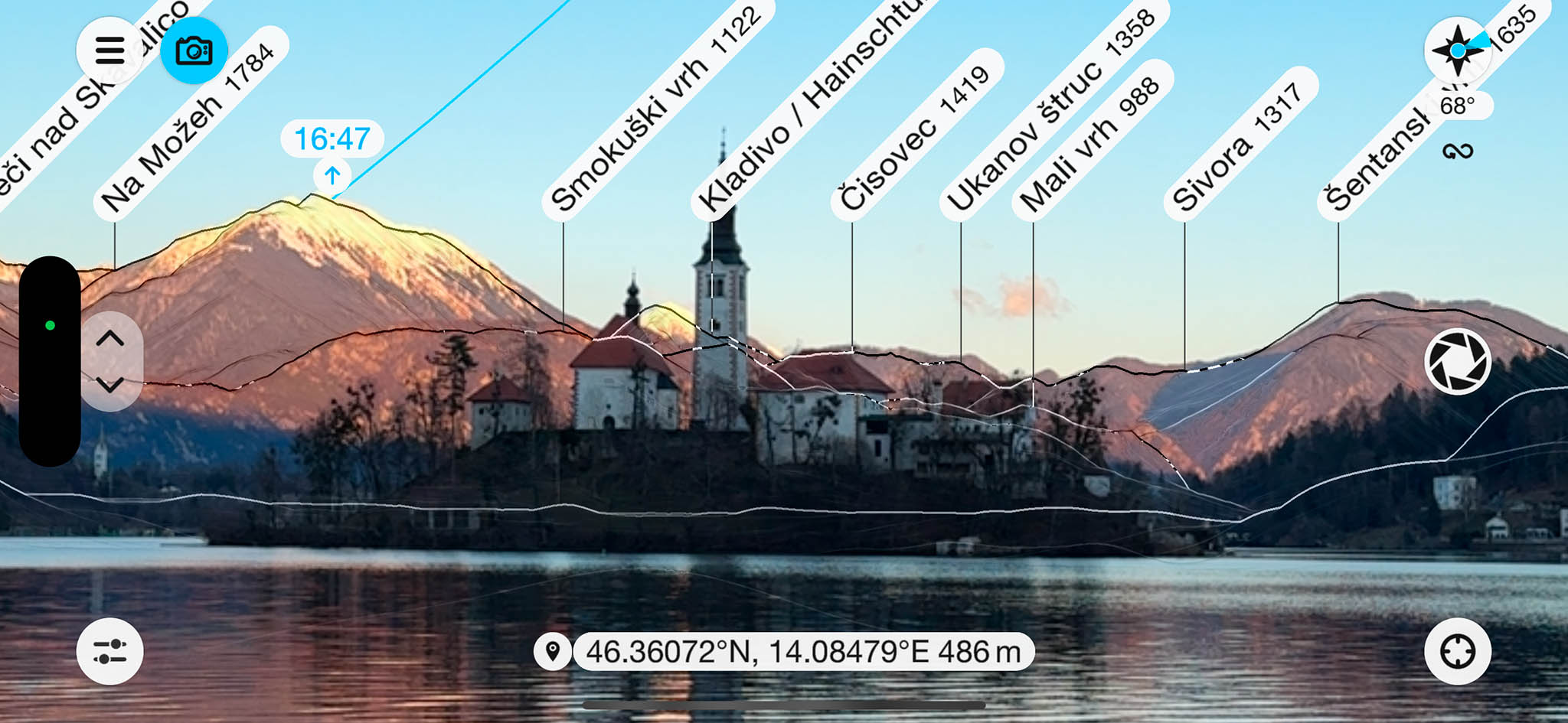 Screenshot of PeakFinder, the best app for predicting the moonrise.