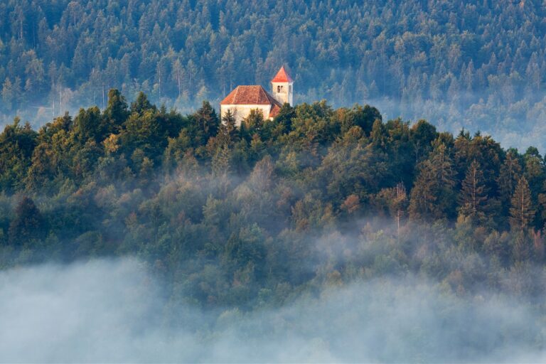 Morning light over church
