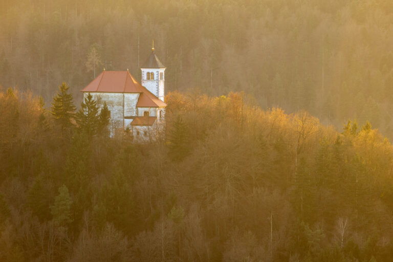 Afternoon light over church