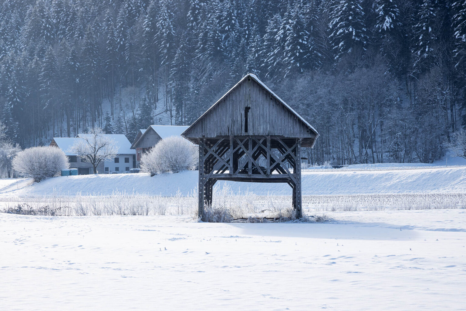 Winter scene in Bukovica, near the Selca valley (Selška dolina) Skofja Loka, Slovenia.