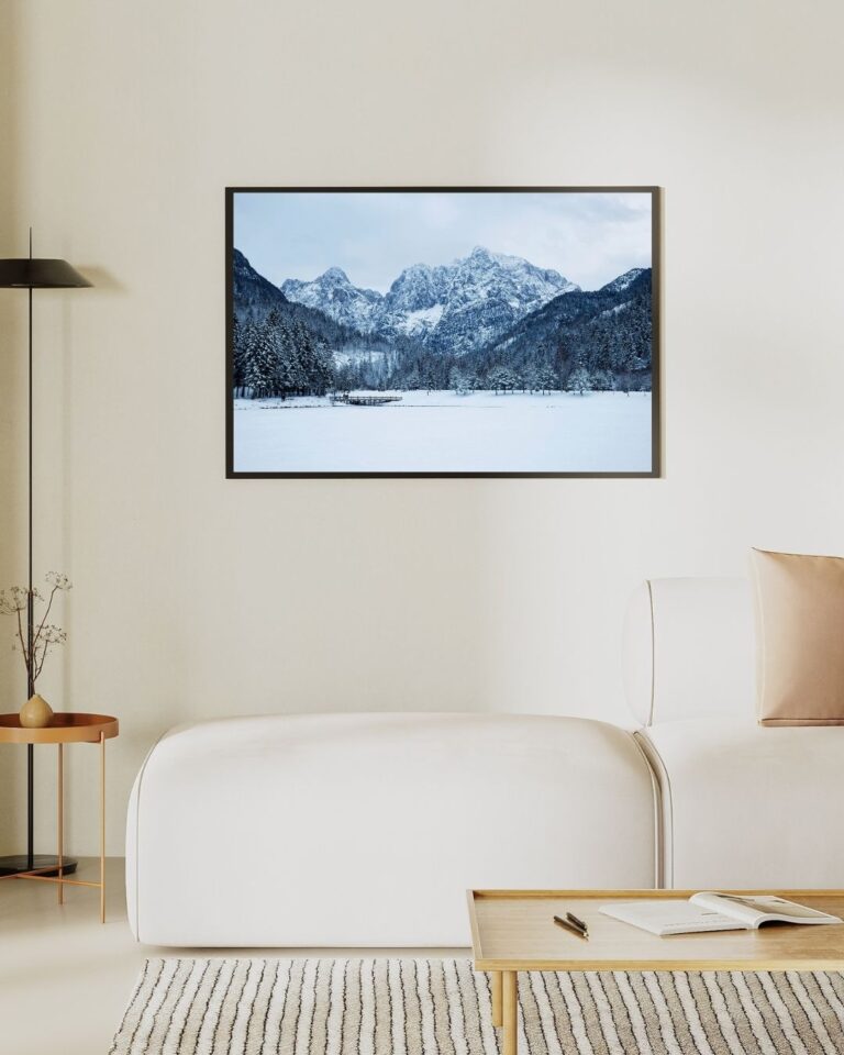Winter in Lake Jasna Framed Wall Art Print Example.