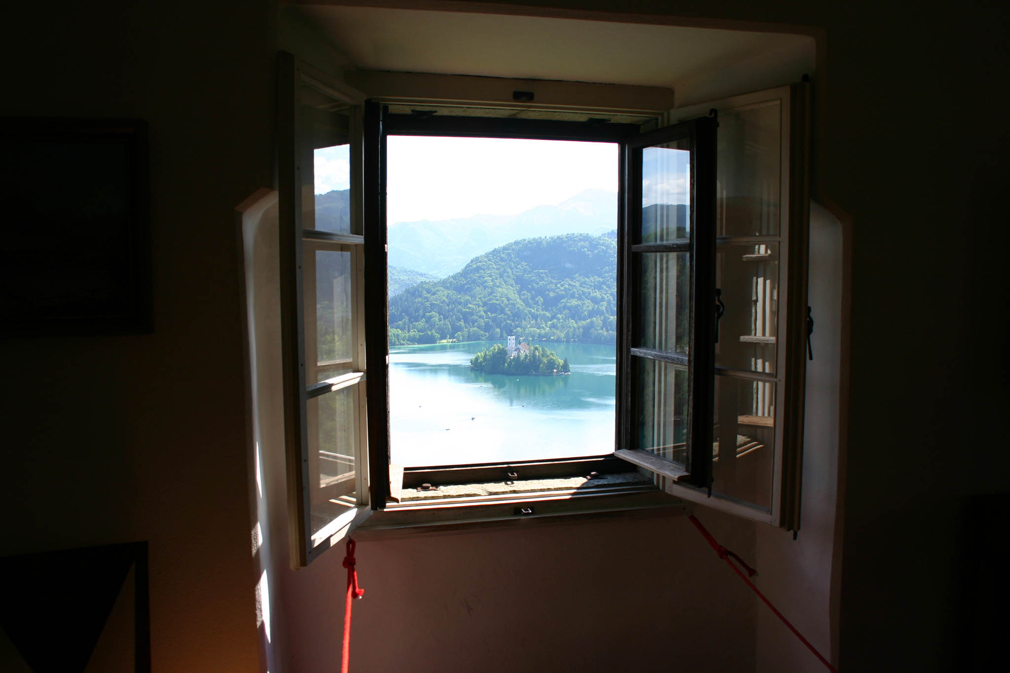 View across Lake Bled from inside the castle, Slovenia.