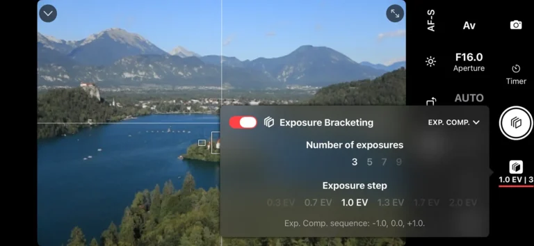 Exposure Bracketing. Shutter+ App screenshot used on iPhone with Canon EOS R5