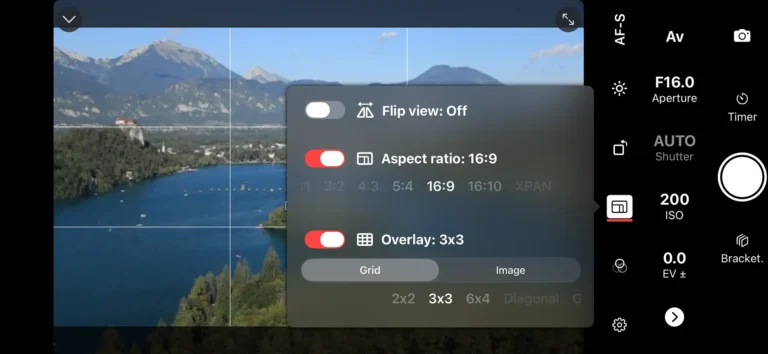 Aspect Ratio controls. Shutter+ App screenshot used on iPhone with Canon EOS R5