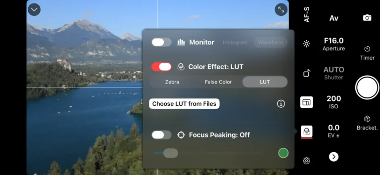 LUT. Shutter+ App screenshot used on iPhone with Canon EOS R5